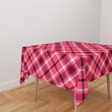 Imagem de Toalha De Mesa Quadrada 4 Lugares Tecido Oxford Xadrez Rosa e Preto TL