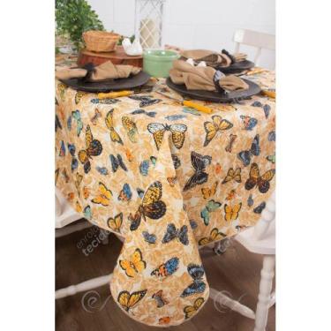 Imagem de Toalha de Mesa em Gorgurinho Borboletas Bege, 1,50 x 1,50