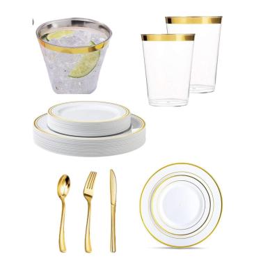 Imagem de Kit 5 Convidados - Copo Prato Descartável De Luxo - Gold