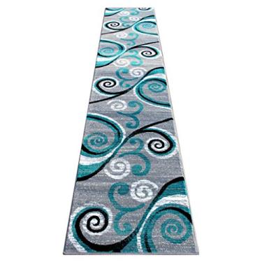 Imagem de Tapetes Masada, Tapete de área da coleção Stephanie Design contemporâneo moderno 1100 Cinza Branco Preto, Moderno, Turquoise, (2 Feet 4 Inch X 11 Feet) Runner