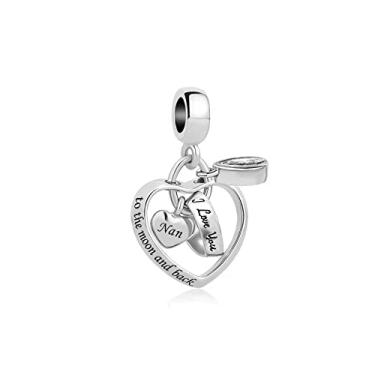 Imagem de MiiFort Pingente de coração entrelaçado para família serve para pulseiras Pandora Charms Birthstone Zircônia Cúbica Avó Neto Tia Filha Pai Mãe Mãe Nan Irmã Esposa, One Size, Cobre, Sem Pedra Preciosa