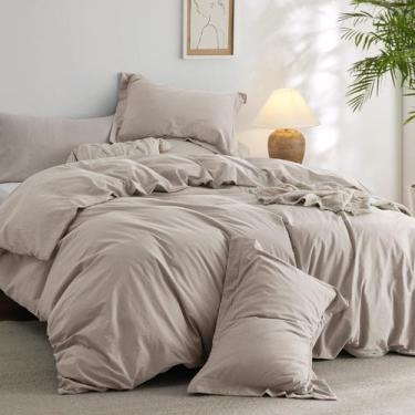 Imagem de Capa de Edredom Bedsure King Size 100% Algodão Lavado - Linho Cinza