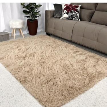 Imagem de Tapete Felpudo Peludo para Sala e Quarto, 100 x 150 cm, Bege (BEGE)