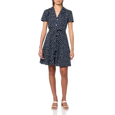 Imagem de Tommy Hilfiger Vestido feminino justo e flare manga curta, Capitão céu/branco brilhante, 38