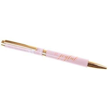 Imagem de Graphique Caneta fashion, caneta esferográfica de tinta preta recarregável de 14 cm rosa com citação Be Joyful e caixa de presente combinando, faz um presente bonito e exclusivo