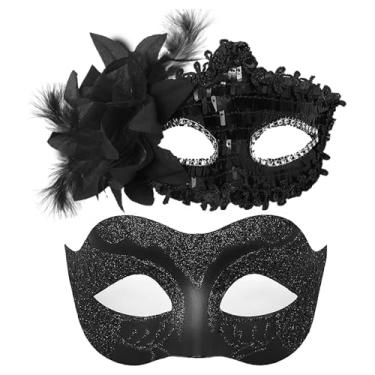 Imagem de Kurmingary Couple Masquerade Mask Set, Mysterious Valentine's Day Dance Venice Mask, Glitter Side Flower Ball Performance Mask for Party Props - Black