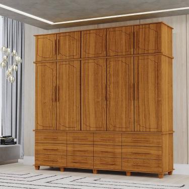 Imagem de Guarda Roupa Roupeiro Casal Berlim 5 Portas 12 Gavetas com Maleiro Freijó Luapa