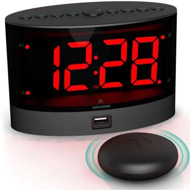 Imagem de Despertador Anjank Muito Alto com shaker de cama sem fio, vibratório para dorminhocos pesados, surdos e deficientes auditivos, volume ajustáve/modo de