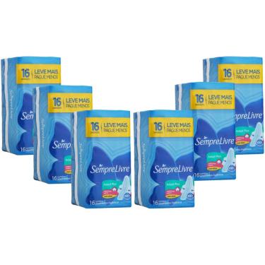 Imagem de Kit com 6 Absorventes Sempre Livre Adapt Plus Suave Com Abas 16 Unidades
