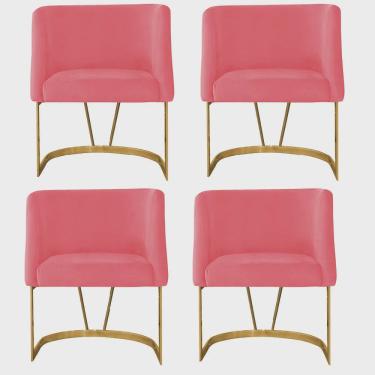 Imagem de Kit 04 Poltrona Cadeira Aurora Luxo Confort Industrial Ferro Dourado Suede Rose Gold - Ahz Móveis
