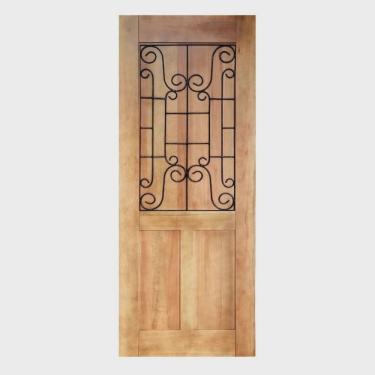 Imagem de Folha de Porta Madeira Maciça Meia Grade Noruega 80x210x3,5cm Cedro Rosa