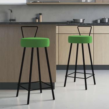 Imagem de Kit 02 Banqueta Alta Com Encosto Tais Eiffel Cozinha Bar Bistrô Ferro Preto Sintético Verde - Ahz Móveis
