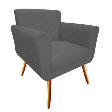 Imagem de Poltrona Decorativa Sabrina Suede Cinza Pés Madeira Ms Decor - Mansão 