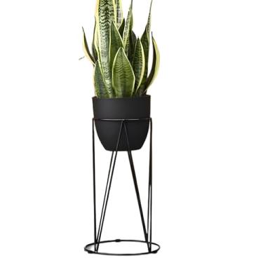 Imagem de Lzyjckh Vaso de plantas moderno, vaso cilíndrico com suporte resistente Vasos de flores modernos decorativos, Vaso de flores para decoração de sala de estar,Black,28×28×60cm