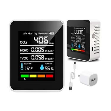 Imagem de BUISAMG Monitor De Qualidade Do Ar Interno 5 Em 1, Detector Portátil Profissional E Contador Preciso Partículas Co2, Tvoc, Hcho, Umidade Temperatura, Para Residências, Escolas, Hotéis Escritórios -