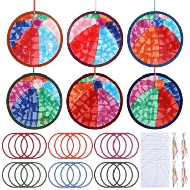 Imagem de Motipuns 24 conjuntos de kits de artesanato de papel bola de praia de verão placa de papel de seda com adesivo colorido acetatos faça você mesmo kits de arte de bola de praia para atividades de