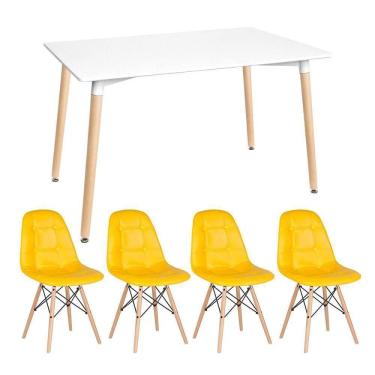 Imagem de Kit - Mesa Retangular Eames 80 X 140 Cm Branco + 4 Cadeiras Botonê Amarelo Mesa Branco Com Cadeiras Amarelo