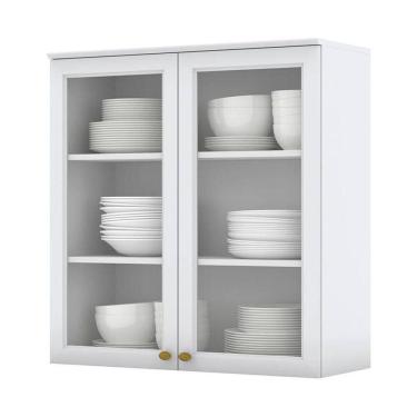 Imagem de Armário Aéreo 2 Portas Vidro 80cm Americana Branco - Móveis Henn Branco