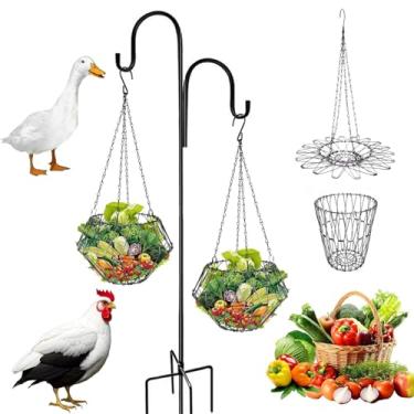 Imagem de Alimentador de frango para pendurar, acessórios grandes dobráveis para aves, cesta alimentadora de frutas e vegetais com 4 correntes e ganchos firmes, brinquedos de tédio de frango para galinheiro