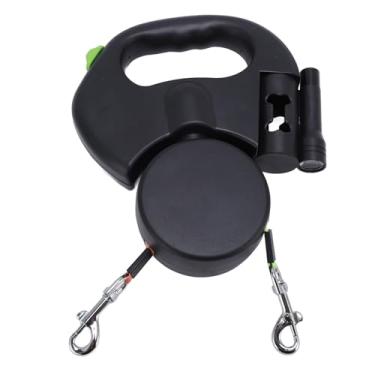 Imagem de Coleira Retrátil de Cachorro Duplo, Corda de Nylon Extensível Coleira Animais Estimação Segura Alça Ergonômica Resistente Ao Alongamento para Cães (Preto)