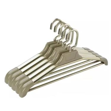 Imagem de Cabides padrão, 5 peças, cabides não desbotam, cabides de metal, antiderrapante, liga de alumínio, prateleira de secagem, guarda-roupa para guarda-roupa, vestiário, economia de espaço (cor: prata