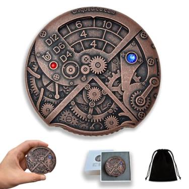 Imagem de UD Unique Roulette Dice Mechanical Dice Spinner DND Steampunk Metal Dragons D and D Dice Set with TRPG DND Dice 7-in-1 Spinner Metal D&D Dice Set Role Playing Games Players DM Game Masters