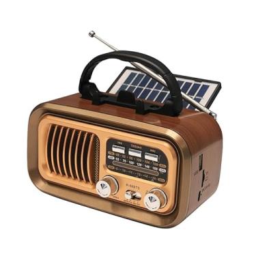 Imagem de Rádio retrô portátil, rádio transistor vintage de grão de madeira com melhor som de graves, energia solar/bateria D/recarregável por USB, suporta cartão TF e reprodução de música USB, para casa