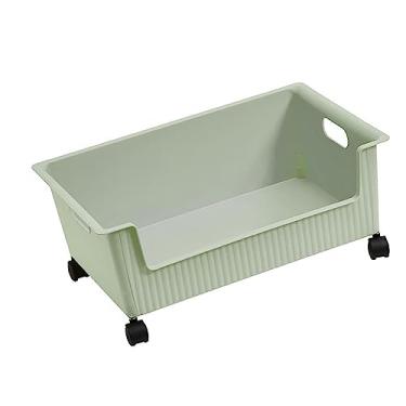 Imagem de Acouto Caixa de Armazenamento de Livros de Plástico de Grande Acidade Com Design de Polia - Fácil de Mover e Ideal para a Sala de Aula e Organização Doméstica (Verde claro)