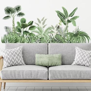 Imagem de Decoração de decalques de parede de plantas verdes: adesivo de parede de pássaros com folhas de palmeira tropicais descasque e cole para quarto sala de estar sofá fundo de TV