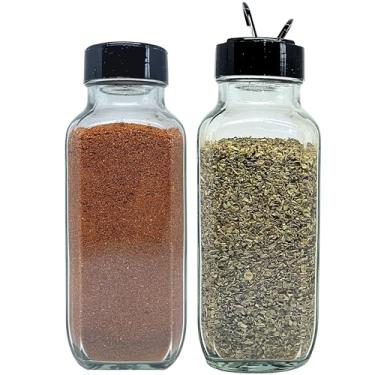 Imagem de JARMING COLLECTIONS Potes de especiarias quadrados franceses de vidro de 236 ml com tampas de coqueteleira - Design elegante para armazenamento de alimentos e organização de cozinha - Melhore seu armazenamento de especiarias - Feito nos EUA