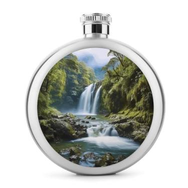 Imagem de Cantil de aço inoxidável, impressão de pintura de paisagem de cachoeira, frasco de metal, clássico, cantil, garrafa de viagem, garrafa portátil de licor