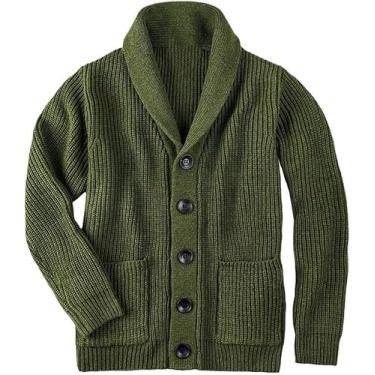 Imagem de Cardigan Verde Do Exército Para Homens Casaco De Lã Extra Grossa Engrossar Quente Casual Botão Up, Green, S