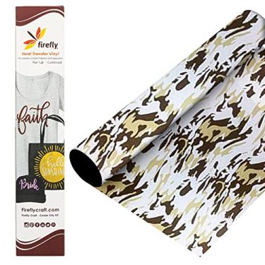 Imagem de Firefly Craft Planilha de vinil para transferência de calor | Vinil estampado HTV | Vinil estampado de ferro em vinil para Cricut e silhueta | Vinil de prensa térmica para camisetas – 30,48 cm x 50,80 cm, Tan Camo, 1 sheet, 1