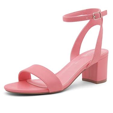 Imagem de Shoe Land SL-Amaya Sandália feminina de salto baixo, bico aberto, salto alto, preto, dourado, prata, vermelho, salto transparente, tira no tornozelo, bloco grosso, salto curto, sapatos para formatura,