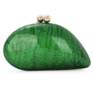 Imagem de GOKTOW Bolsa clutch de acrílico em forma de concha – Bolsa de noite metálica moderna para eventos formais femininos, Verde