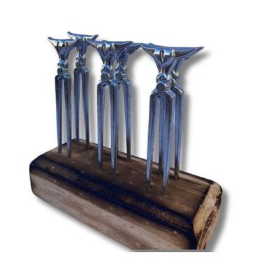 Imagem de Kit 6 Garfos Petisco Churrasco Fondue com Suporte de Madeira - no-bran