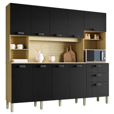 Imagem de Cozinha Compacta Intense 10 Portas 2 Gavetas em MDF 222.2cm Amadeirado Freijo Nero