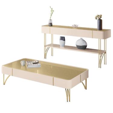 Imagem de Aparador e Mesa de Centro Gianni e Alane Contemporâneo em MDF 160cm Off White com Pés e...
