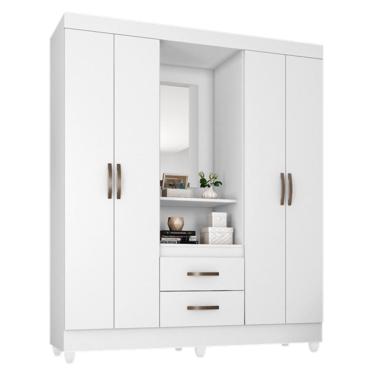 Imagem de Guarda Roupa Capelinha Lite 4 Portas E 2 Gavetas Branco Com Espelho - Móveis Leão Branco