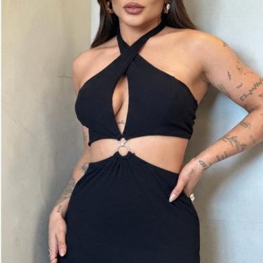 Imagem de Vestido frente ÚNICA com argola Midi Tecido Canelado Premium com abert