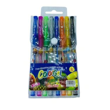Imagem de Caneta Gel Colorgel Canetinhas Coloridas Perfumadas glitter Com kit 6 Cores, 8 Cores, 12 Cores 24 Cores (Kit 8 Cores)