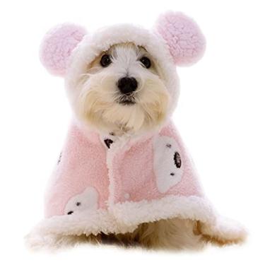 Imagem de Tamanho pequeno a grande, casaco de inverno para cães com chapéu, cobertor de capa engrossada de gatinho, camisola de animais de estimação para cães pequenos e médios rosa médio