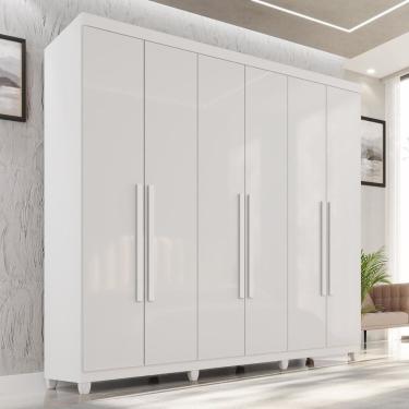 Imagem de Guarda-roupa Casal 6 Portas 2 Gavetas com Pés 100% Mdf Nápoles Yescasa Branco Neve