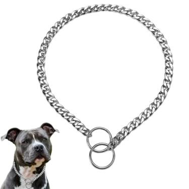 Imagem de Coleira de metal para cães coleira de treinamento com elos de corrente P slip Puppy Martingale colar para cães de raça pequeno, médio, grande, GG, prata, GG