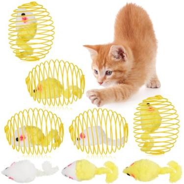 Imagem de Jecery 5 peças de bolas de mola extensíveis para gatos, rolos, bobinas coloridas e divertidas, brinquedo de ação de mola interativo, ratos enjaulados para gatos e gatos, suprimentos para animais de