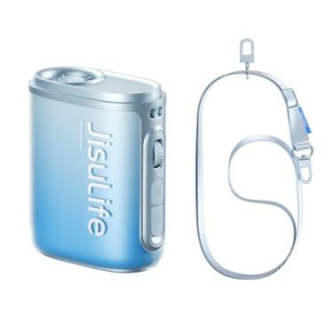 Imagem de JISULIFE Ventilador de cintura portátil, 100 velocidades, 40.000 RPM, mini ventilador de pescoço pessoal, bateria de 16 horas e 4500 mAh, tela de LED, presente para viagens ao ar livre (azul)