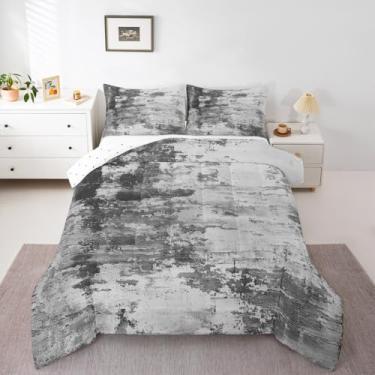 Imagem de Feelyou Conjunto de cama cinza abstrato macio para meninos e meninas, estampa de arte em aquarela retrô, Queen, moderno, mármore, estética, edredom para decoração de quarto, 3 peças com 2 fronhas