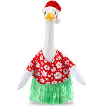 Imagem de Yeyeplum Fantasia de ganso de Natal com saia de grama havaiana para varanda e ganso serve para estátua grande de 58 cm de altura para decoração de varanda e jardim ao ar livre