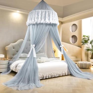 Imagem de AIKASY Cama De Dossel Princesa Para Meninas, Cúpula Malha Transparente Camada Dupla Com Acabamento Em Renda Romântica, Tenda Mosquiteira Sonho, Camas Solteiro/De Casal/Queen/King Size (Cinza Claro)