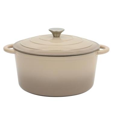 Imagem de Gibson Home Addlestone Panela de forno holandês de ferro fundido esmaltado de 7 litros com tampa – redonda, segura para forno a 260 °C, ideal para assar pão e ensopados - Taupe gradiente